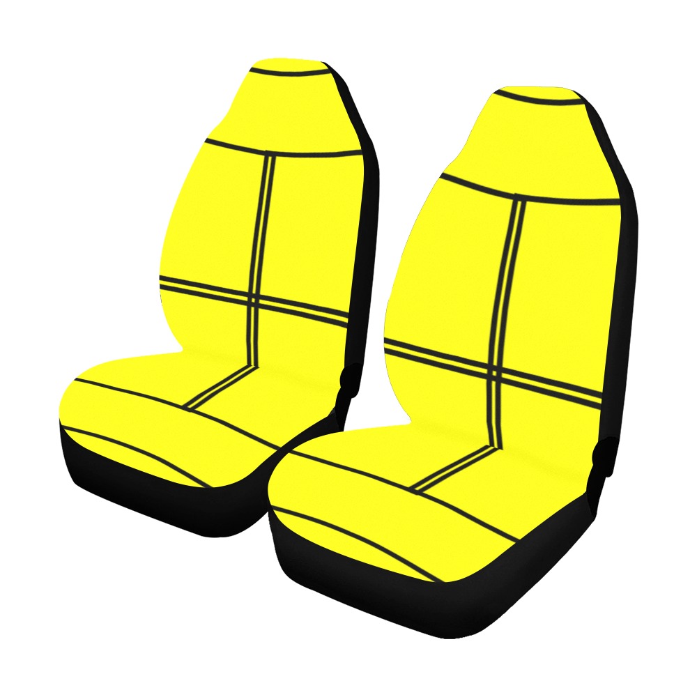 Black Interlocking Squares funhouse yellow Car Seat Covers (Set of 2