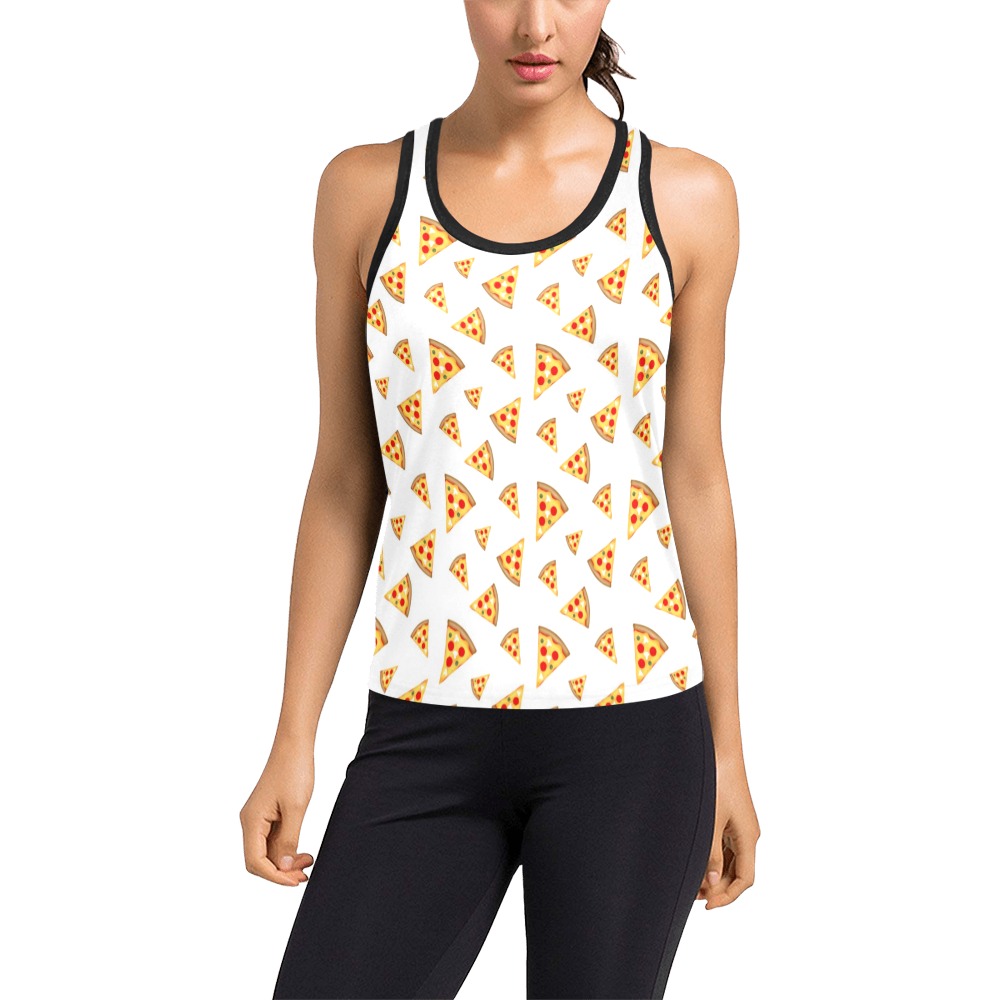 Cool and fun pizza slices pattern on white Women's Racerback Tank Top (Model T60)