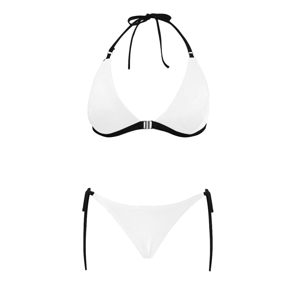 WHITE Buckle Front Halter Bikini Swimsuit (Model S08)