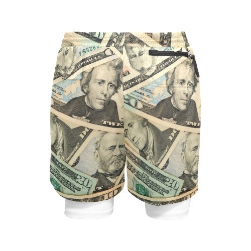 US PAPER CURRENCY Men's Sports Shorts with Compression Liner (Model L62)