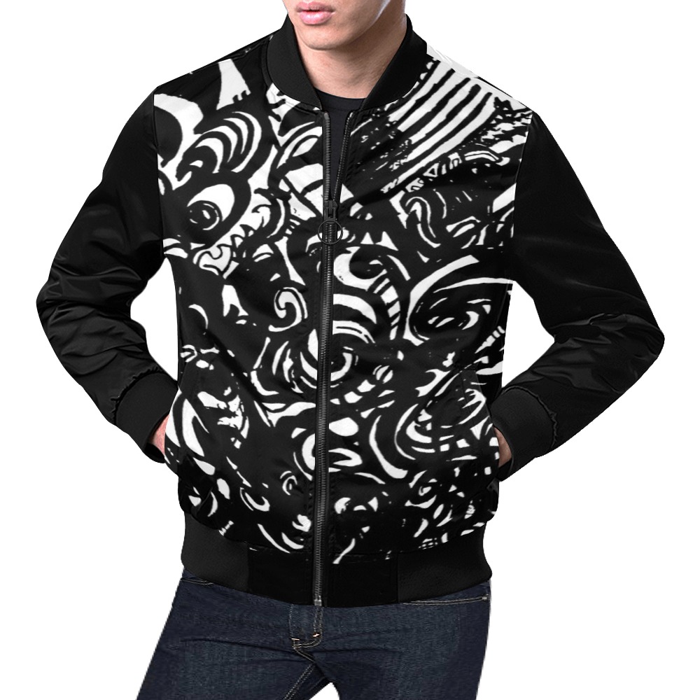 Black and White Graffiti style drawing All Over Print Bomber Jacket for Men (Model H19)