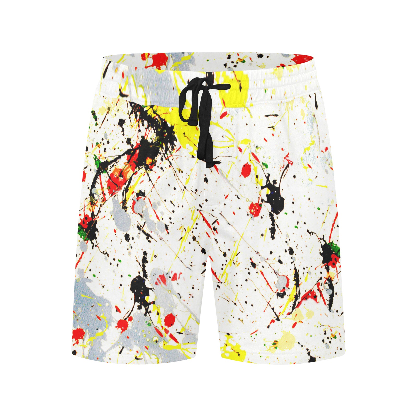 Yellow & Black Paint Splatter Men's Mid-Length Casual Shorts (Model L50)