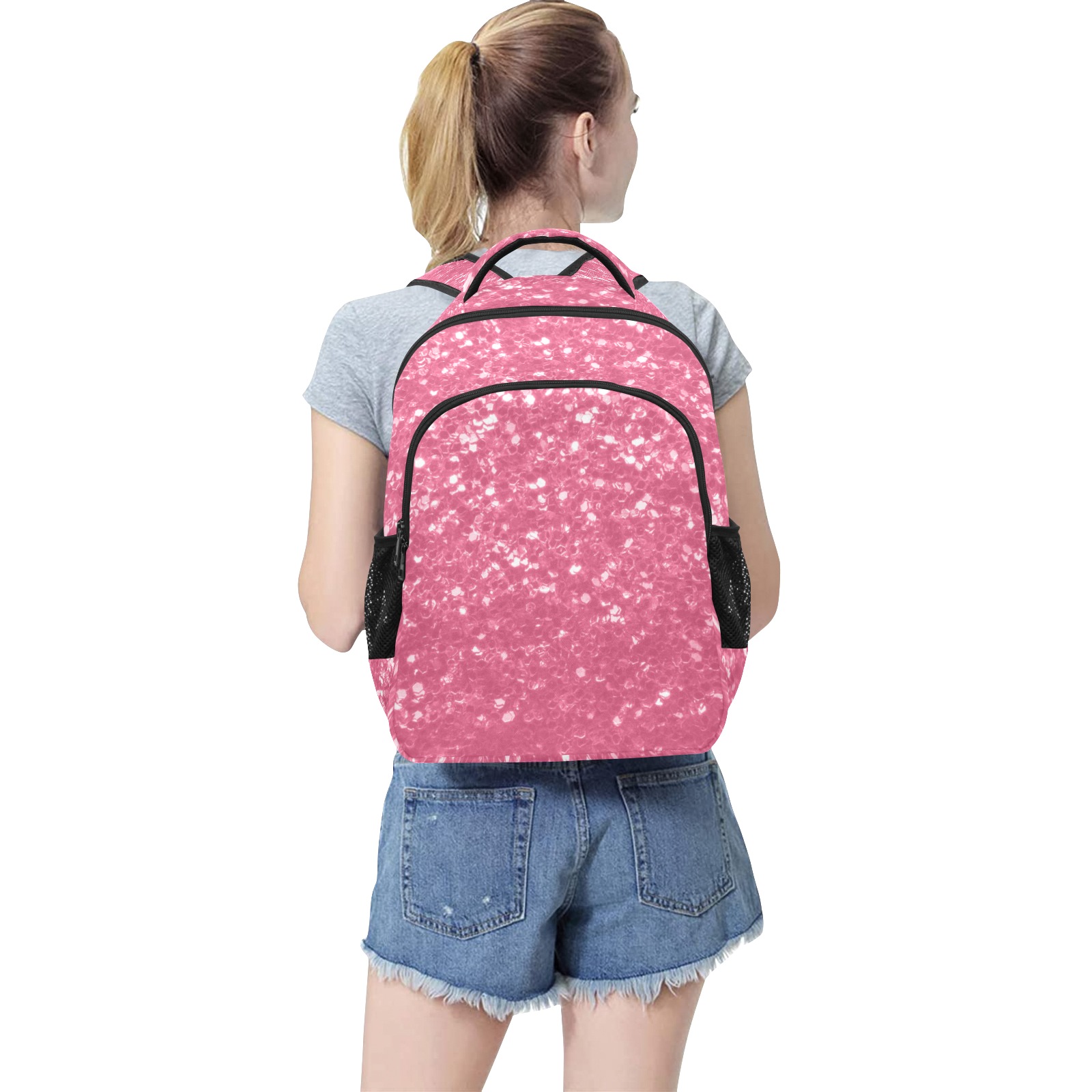 Magenta light pink red faux sparkles glitter Multifunctional Backpack (Model 1731)