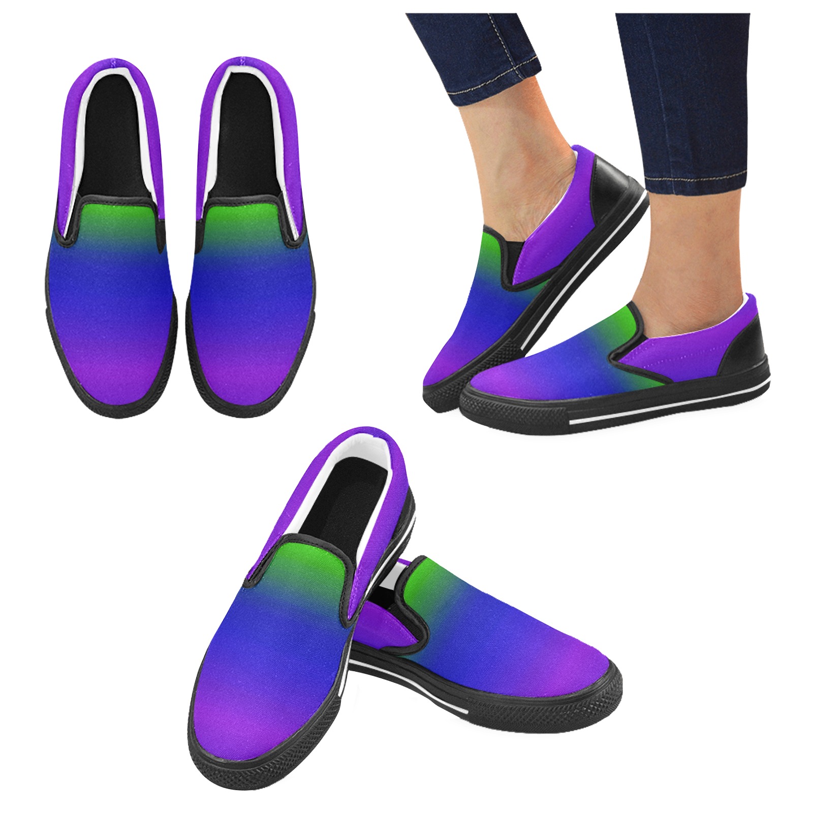 rainbow side 3 Men's Unusual Slip-on Canvas Shoes (Model 019)