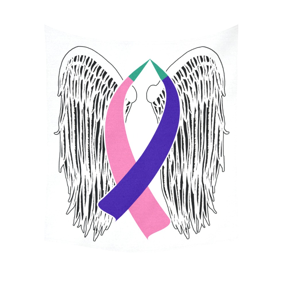 Winged Awareness Ribbon (Thyroid Cancer) Cotton Linen Wall Tapestry 51"x 60"