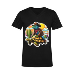 IGUANA RIDING DESERT TORTOISE Men's V-Neck T-shirt (USA Size) (Model T10)