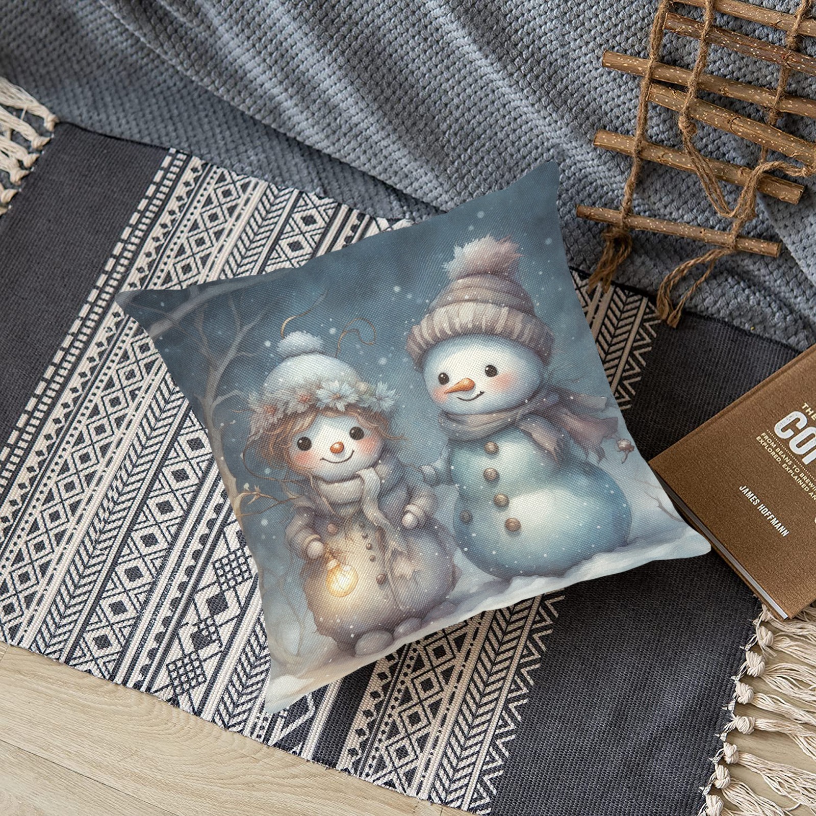 Snowman Couple Linen Zippered Pillowcase 18"x18"(Two Sides)