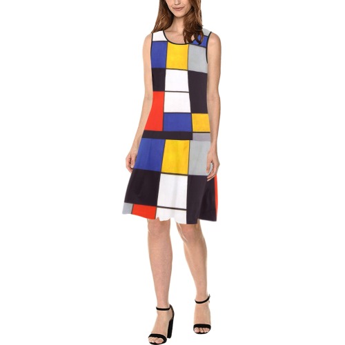 Composition A by Piet Mondrian Sleeveless Splicing Shift Dress(Model D17)