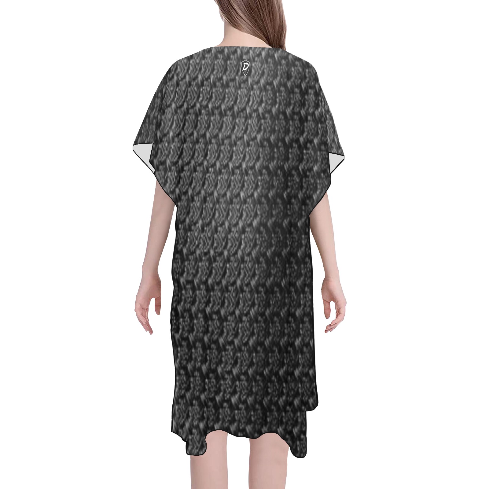 Dionio Clothing - Women's Mid Length Slits Chiffon Cover- Up (Black Waves) Mid-Length Side Slits Chiffon Cover Ups (Model H50)