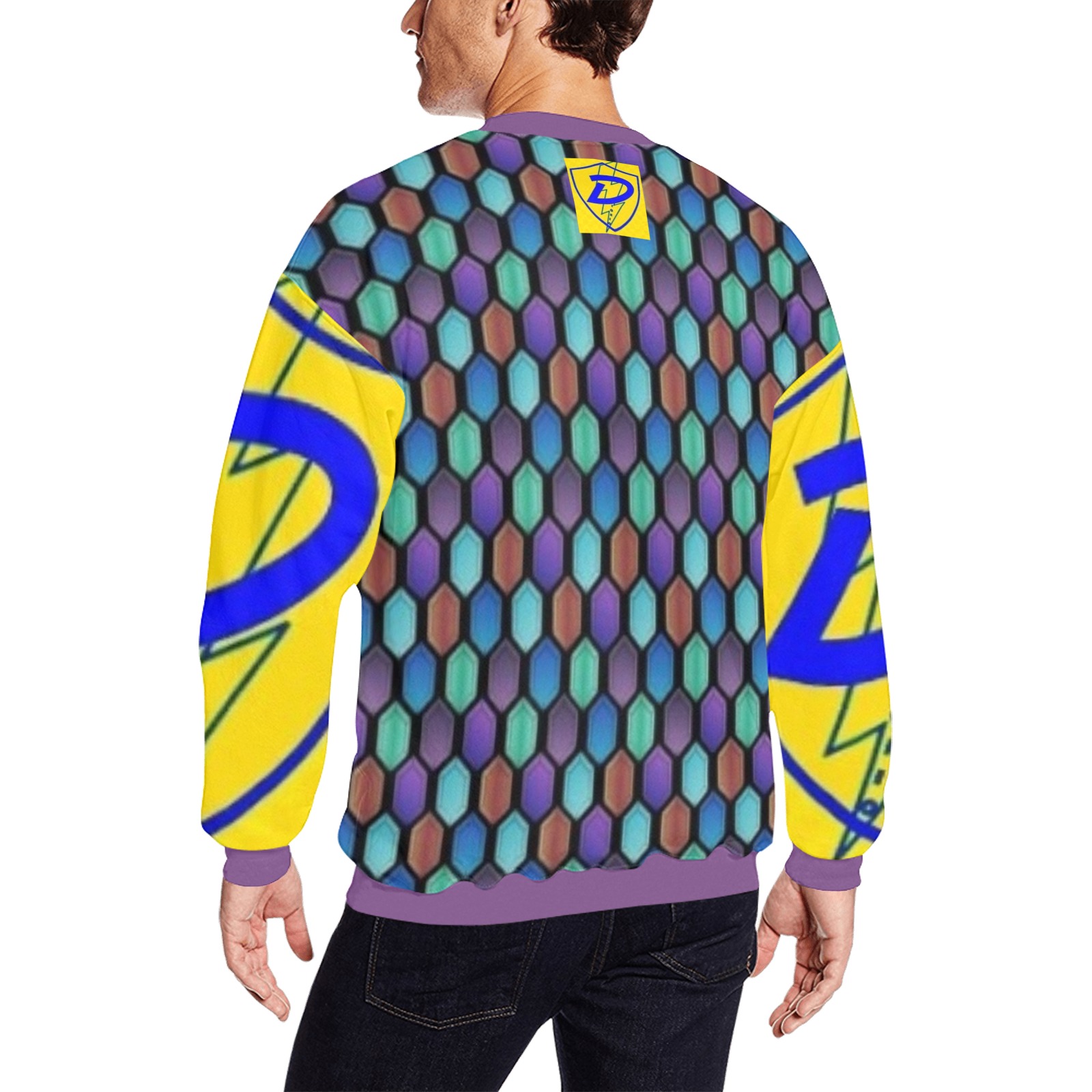 DIONIO Clothing - Motorcycle Fetish Multi-color Diamond Sweatshirt (Multi-color) Men's Oversized Fleece Crew Sweatshirt (Model H18)