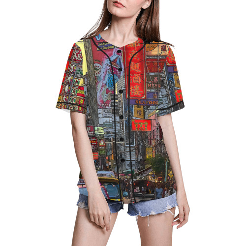 Chinatown in Bangkok Thailand - Altered Photo All Over Print Baseball Jersey for Women (Model T50)