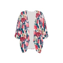 Elephants in the rose bushes BR Women's Kimono Chiffon Cover Ups (Model H51)