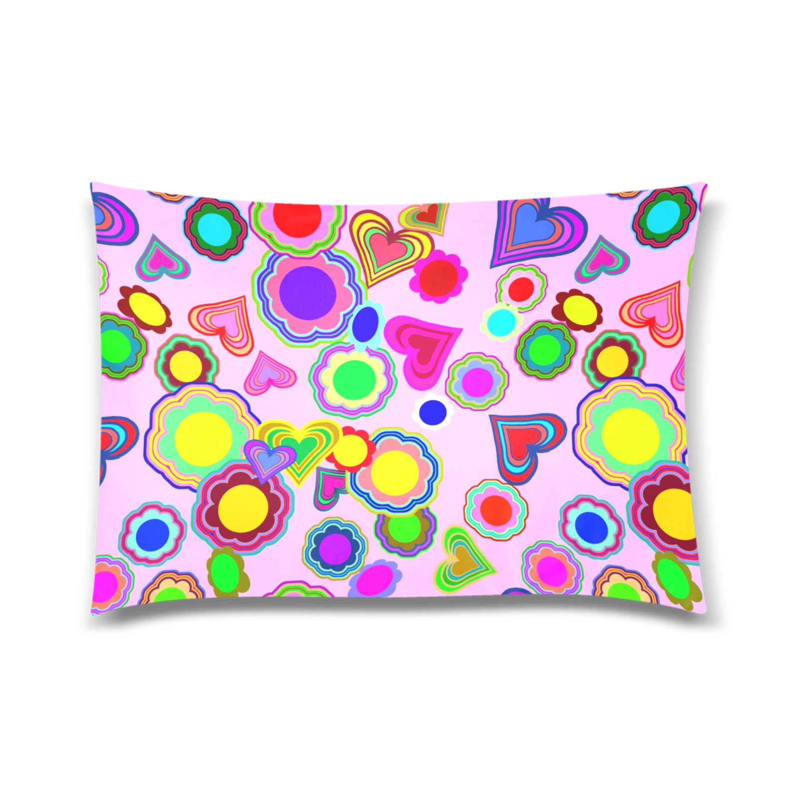 Groovy Hearts and Flowers Pink Custom Zippered Pillow Case 20"x30" (one side)