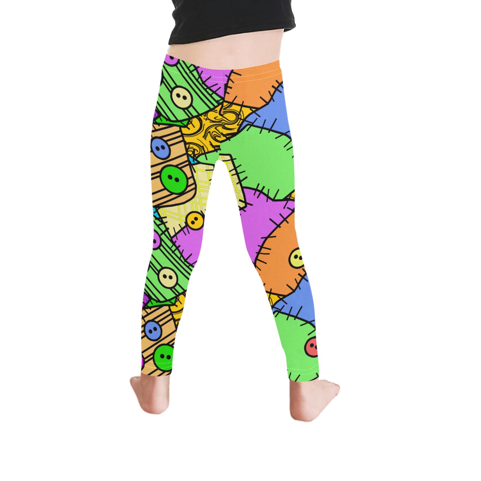 Sally Buttons and Patches Halloween Kid's Ankle Length Leggings (Model L06)