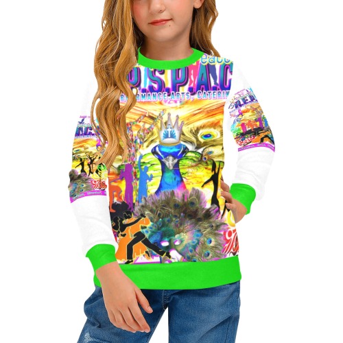 JNV REPSPACE COLORFUL LIME GREEN KIDS LONG SLEEVE(8) Girls' All Over Print Crew Neck Sweater (Model H49)