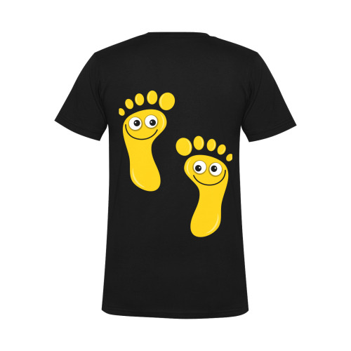Happy Cartoon Yellow Human Foot Prints Men's V-Neck T-shirt (USA Size) (Model T10)