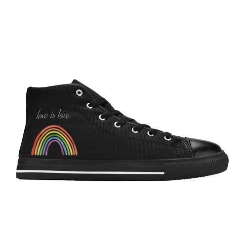 Black Rainbow Love is Love Shoe - Men's Sizes Men’s Classic High Top Canvas Shoes (Model 017)
