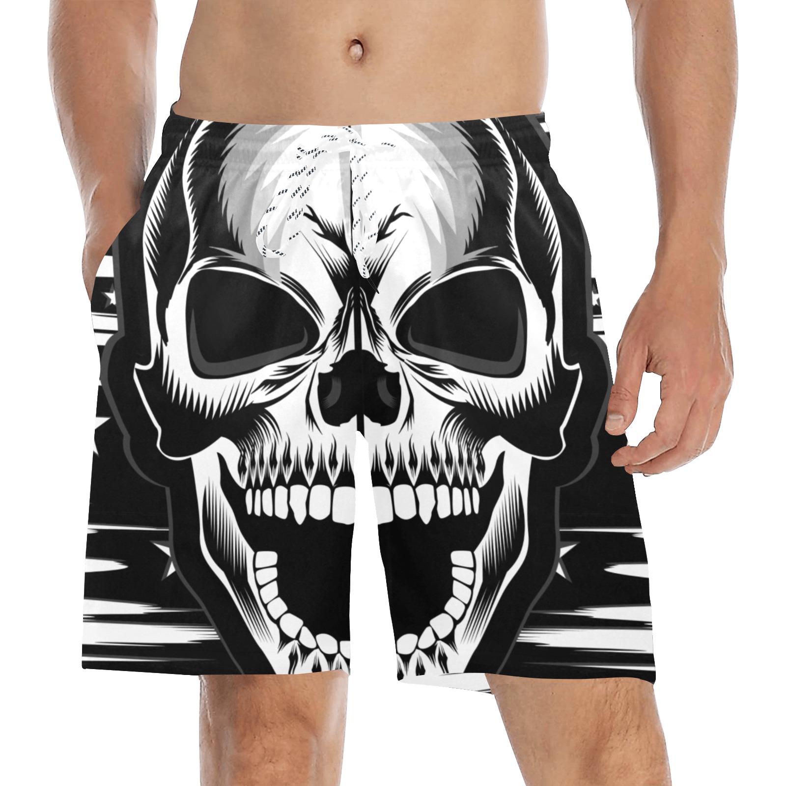 Black Screaming Skull Men's Board Shorts Men's Mid-Length Beach Shorts (Model L51)