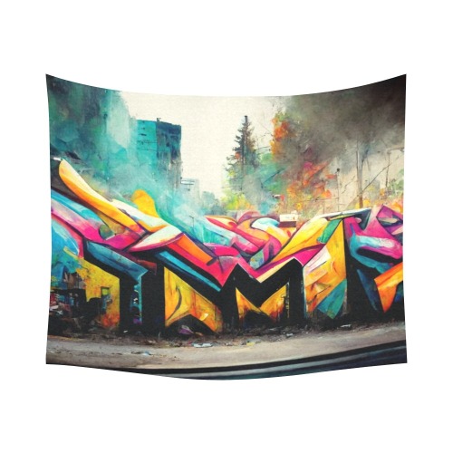 colourful graffiti street 2 Cotton Linen Wall Tapestry 60"x 51"