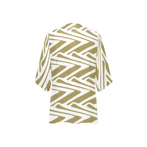Bohemian geometrical white & beige Women's Kimono Chiffon Cover Ups (Model H51)
