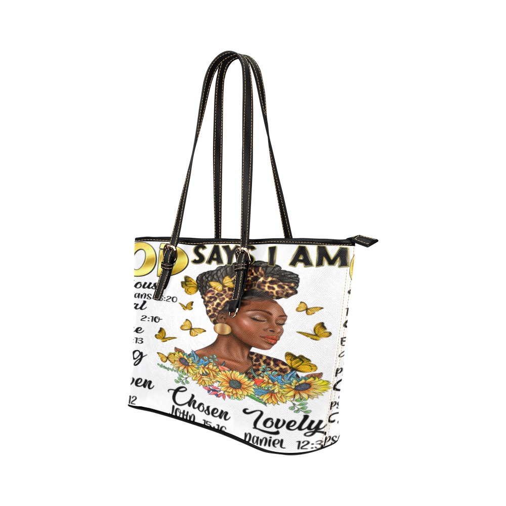 God Says I am Leather Tote Bag/Large (Model 1651)