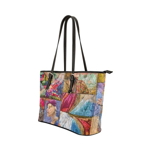 Boho Aesthetic Simulated Quilt Artwork Leather Tote Bag/Large (Model 1651)