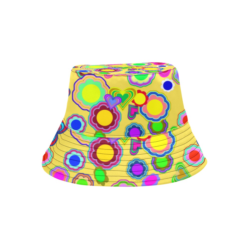 Groovy Hearts and Flowers Yellow All Over Print Bucket Hat