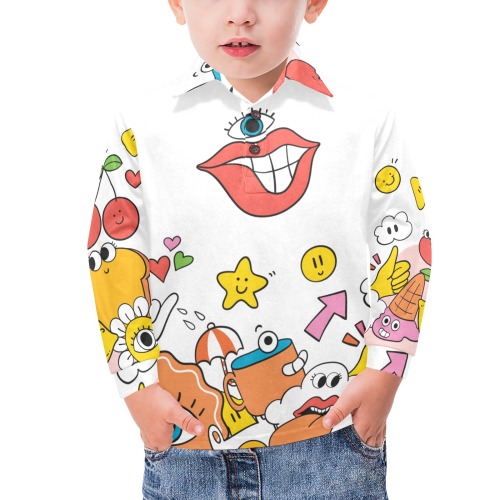 cartoon covers collection7 Little Boys' All Over Print Long Sleeve Polo Shirt (Model T73)