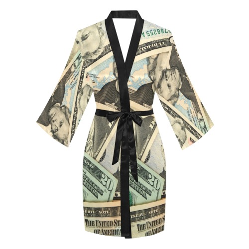 US PAPER CURRENCY Long Sleeve Kimono Robe