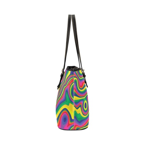 Groovy Pattern Leather Tote Bag/Small (Model 1651)