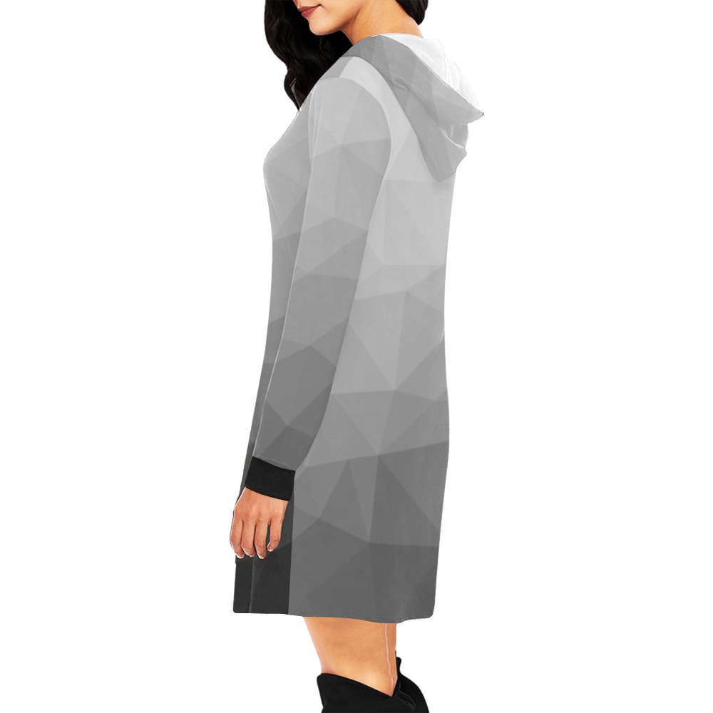 Grey Gradient Geometric Mesh Pattern All Over Print Hoodie Mini Dress (Model H27)