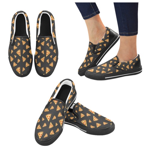 Cool and fun pizza slices dark gray pattern Slip-on Canvas Shoes for Kid (Model 019)