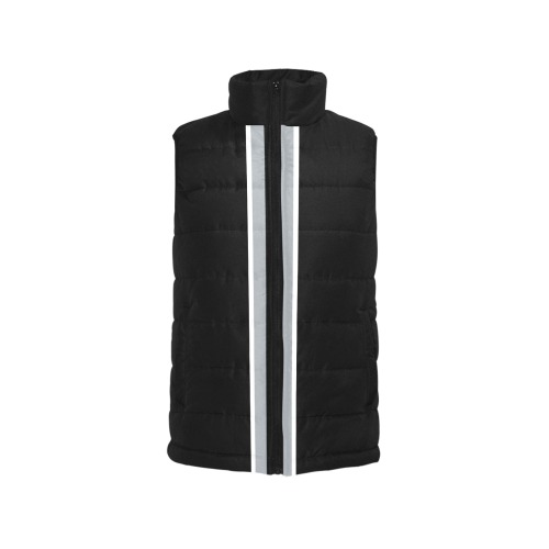 Black and Silver Racing Stripe Black Men's Padded Vest Jacket (Model H44)