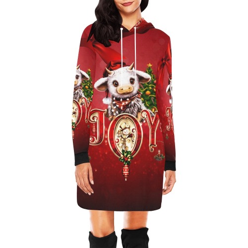 Cute christmas cow All Over Print Hoodie Mini Dress (Model H27)