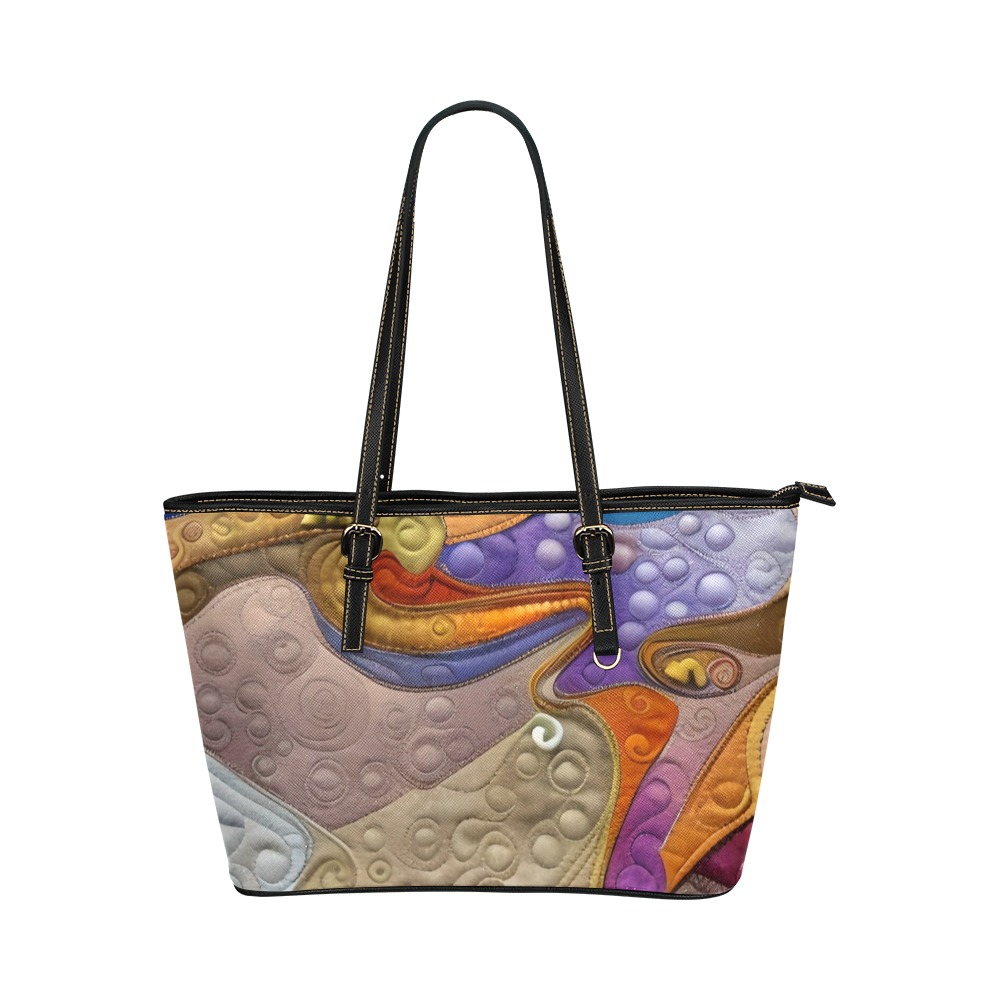 Boho Aesthetic Simulated Quilt Artwork Leather Tote Bag/Large (Model 1651)