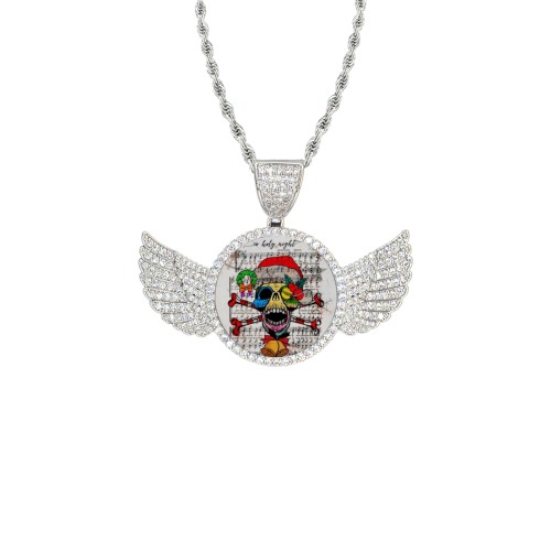 Christmas Skull by Nico Bielow Wings Silver Photo Pendant with Rope Chain