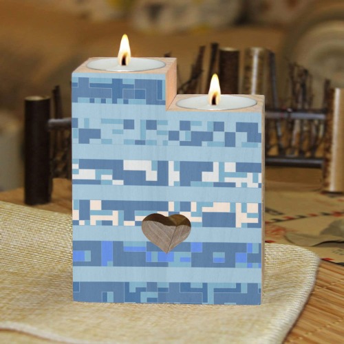 Stripes and Techie Pattern in Blue Wooden Candle Holder (Without Candle)
