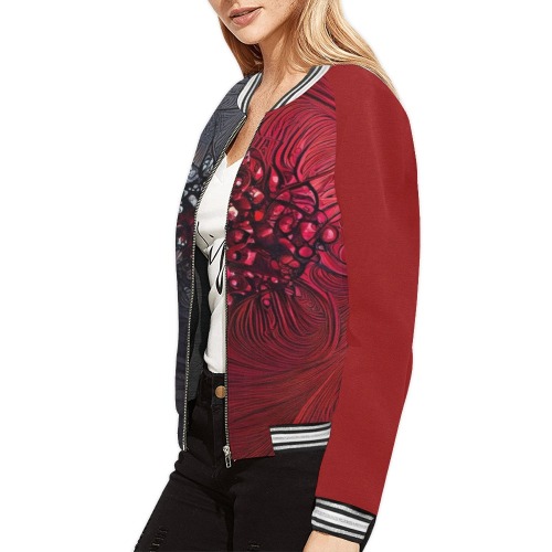 red and black shield All Over Print Bomber Jacket for Women (Model H21)