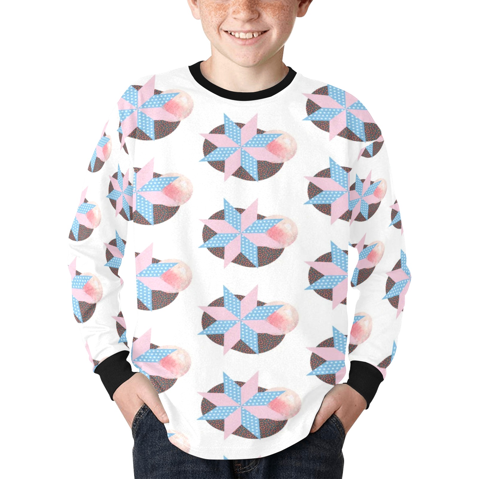 Geometry Kids' Rib Cuff Long Sleeve T-shirt (Model T64)