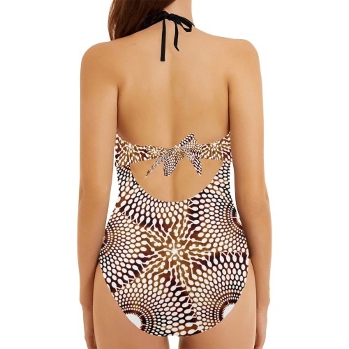 AFRICAN PRINT PATTERN 4 Backless Hollow Out Bow Tie Swimsuit (Model S17)