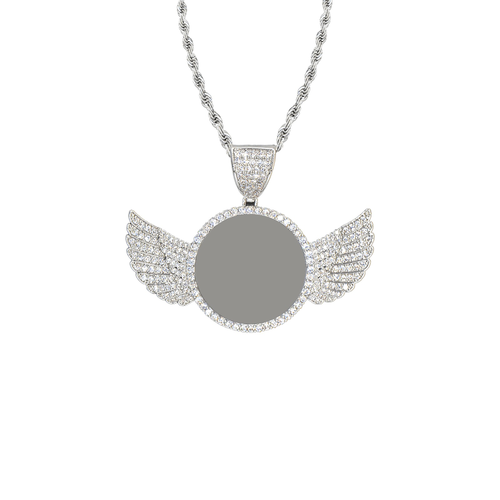 ELEGANT Wings Silver Photo Pendant with Rope Chain