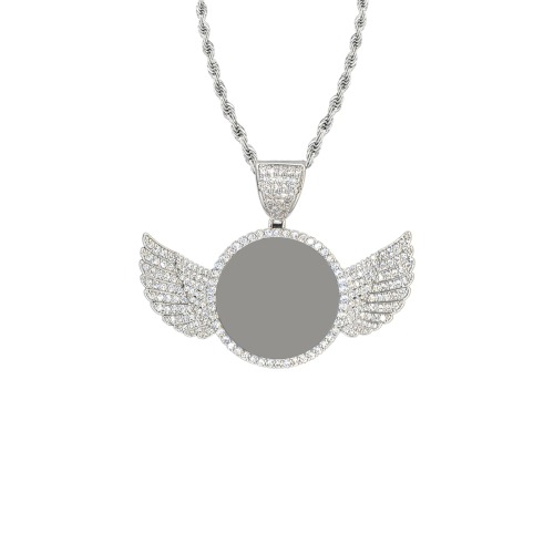 ELEGANT Wings Silver Photo Pendant with Rope Chain