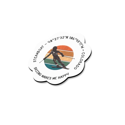 Ski Steamboat, Colorado - Woman Skier, Black Text Flower-Shaped Fridge Magnet