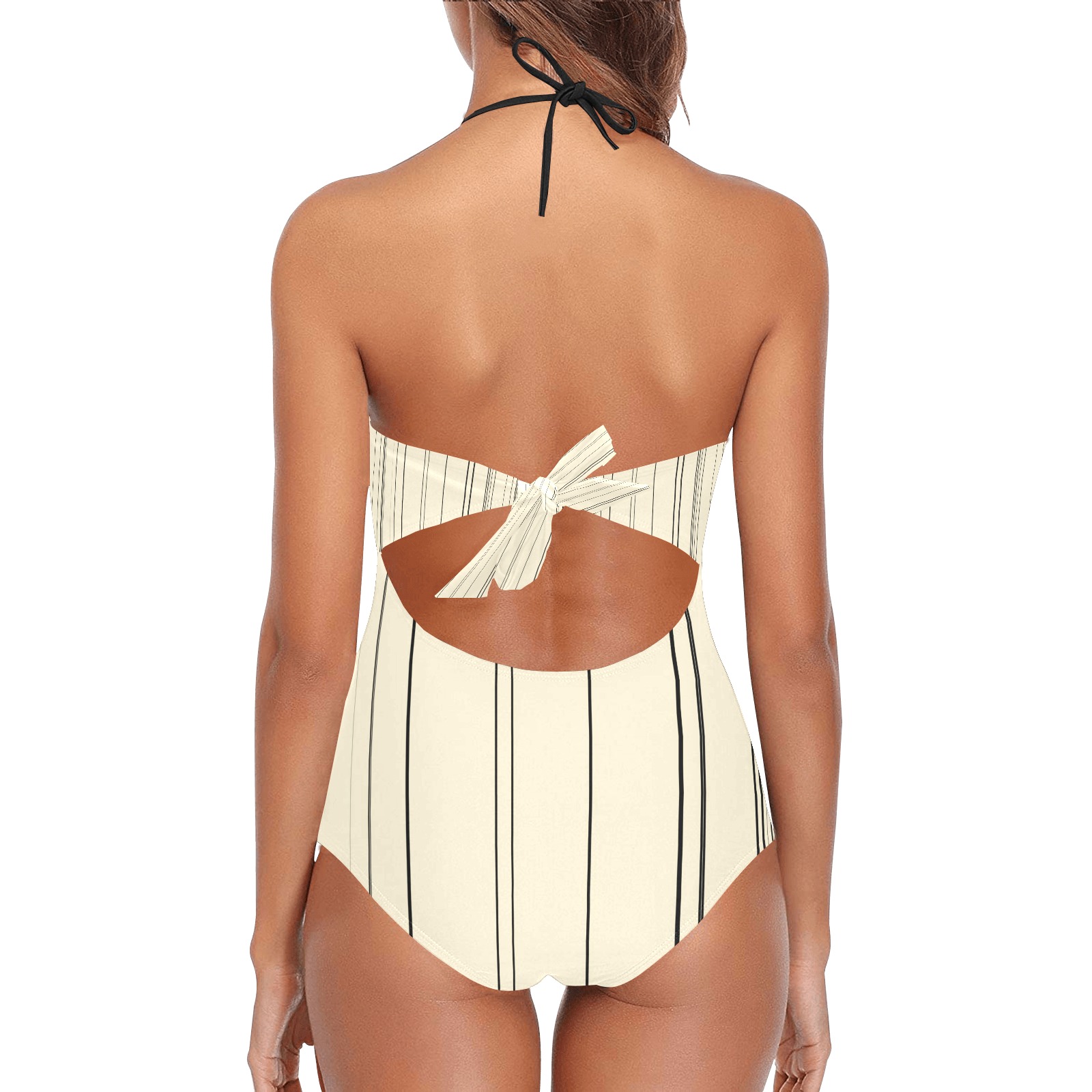 Vintage Stripes Lace Band Embossing Swimsuit (Model S15)