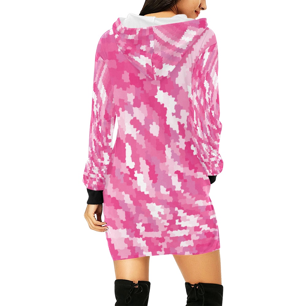 Pink Jagged Edge Abstract All Over Print Hoodie Mini Dress (Model H27)