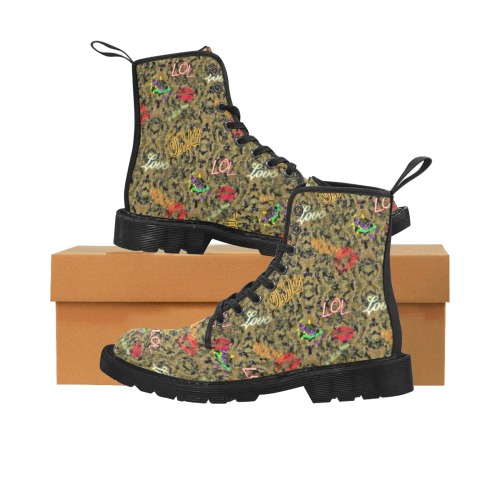 Camouflage Pop Art by Nico Bielow Martin Boots for Men (Black) (Model 1203H)