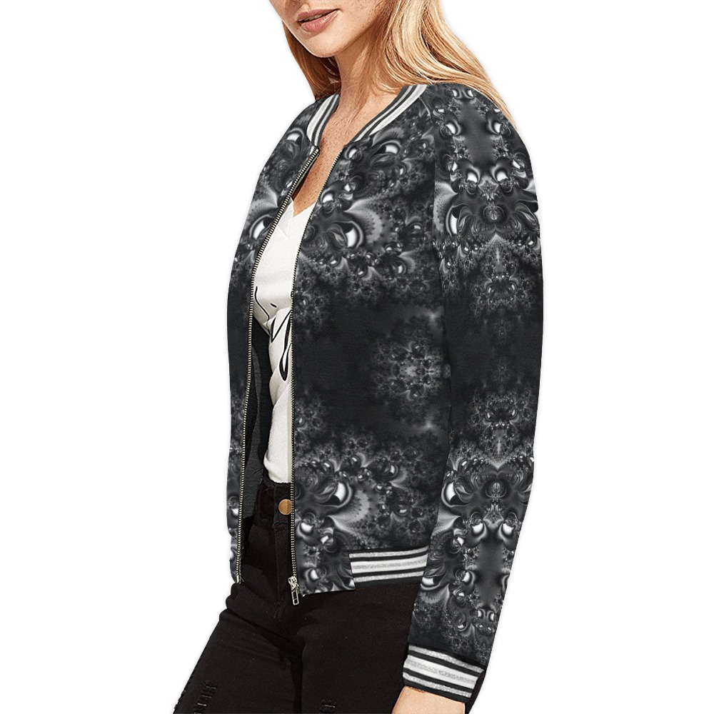 Frost at Midnight Fractal All Over Print Bomber Jacket for Women (Model H21)