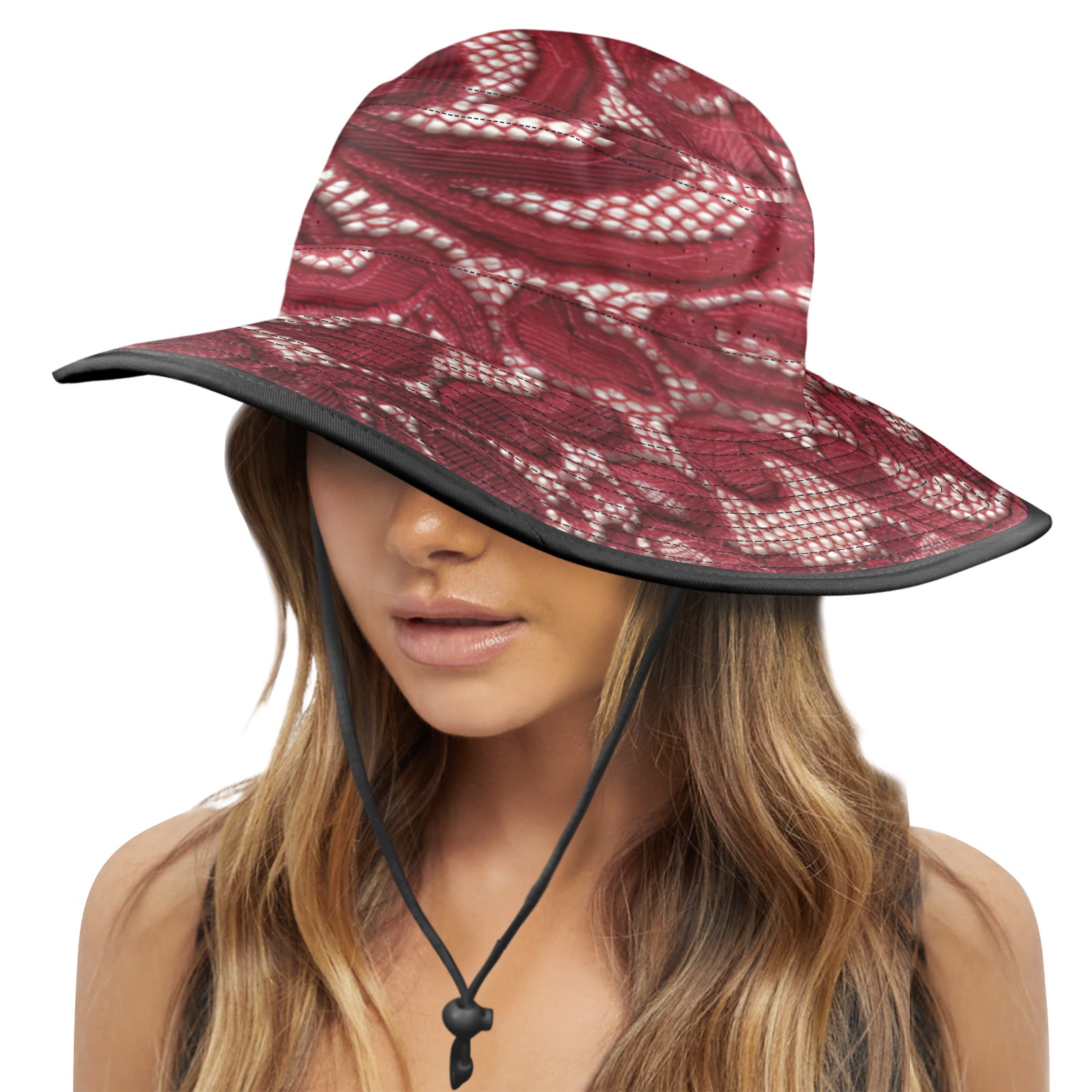 Red Lace  Momma Wide Brim Bucket Hat