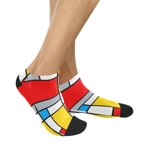 Mondrian Style Color Composition Geometric Retro Art Men's Ankle Socks