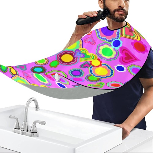 Groovy Hearts and Flowers Pink Beard Bib Apron for Men Shaving & Trimming